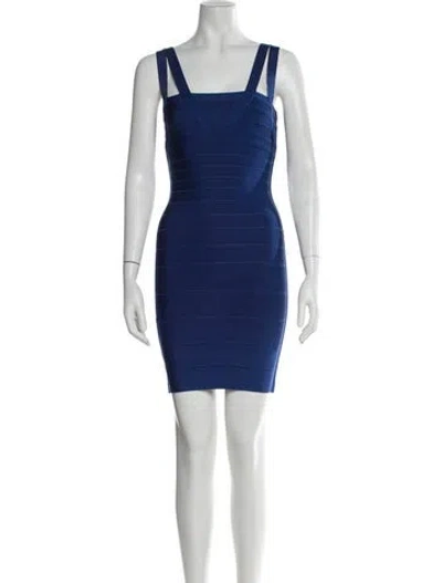 Pre-owned Herve Leger Square Neckline Mini Dress In Blue