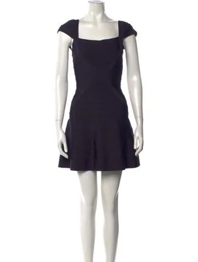 Pre-owned Herve Leger Square Neckline Mini Dress In Blue