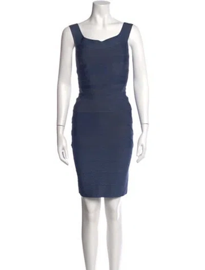Pre-owned Herve Leger Square Neckline Mini Dress In Blue