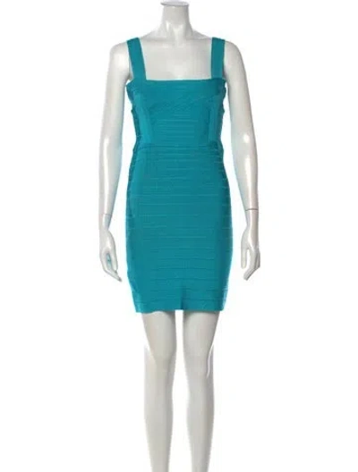 Pre-owned Herve Leger Square Neckline Mini Dress In Blue