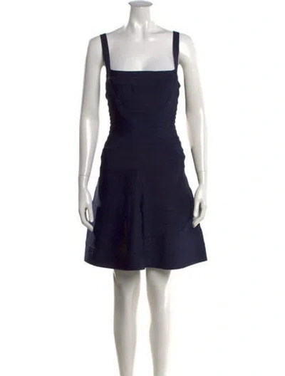 Pre-owned Herve Leger Square Neckline Mini Dress In Blue