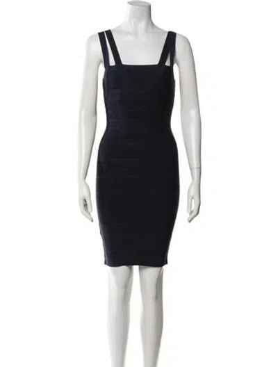 Pre-owned Herve Leger Square Neckline Mini Dress In Blue