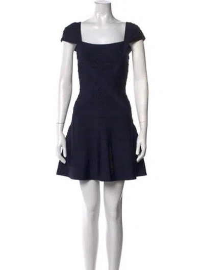 Pre-owned Herve Leger Square Neckline Mini Dress In Blue