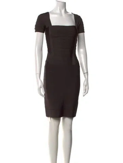 Pre-owned Herve Leger Square Neckline Mini Dress In Brown