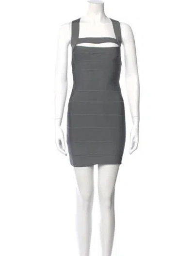 Pre-owned Herve Leger Square Neckline Mini Dress In Gray
