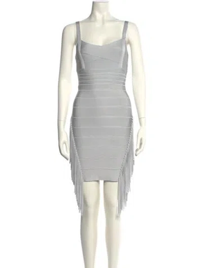 Pre-owned Herve Leger Square Neckline Mini Dress In Gray