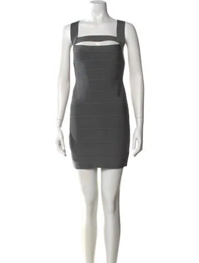 Pre-owned Herve Leger Square Neckline Mini Dress In Gray
