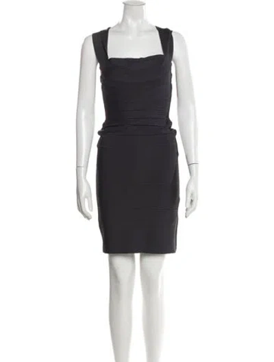 Pre-owned Herve Leger Square Neckline Mini Dress In Gray