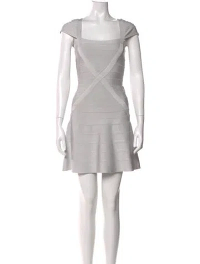 Pre-owned Herve Leger Square Neckline Mini Dress In Gray