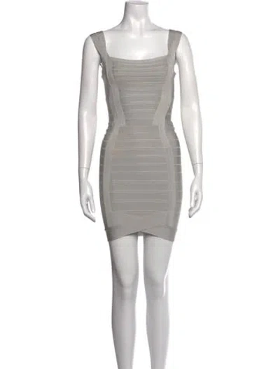 Pre-owned Herve Leger Square Neckline Mini Dress In Gray