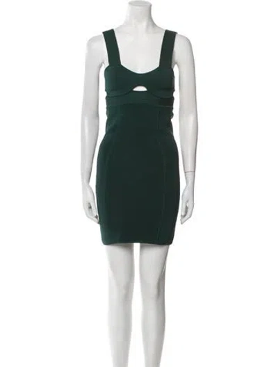Pre-owned Herve Leger Square Neckline Mini Dress In Green