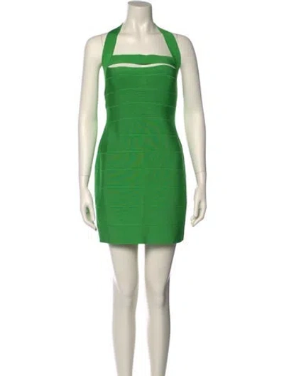 Pre-owned Herve Leger Square Neckline Mini Dress In Green