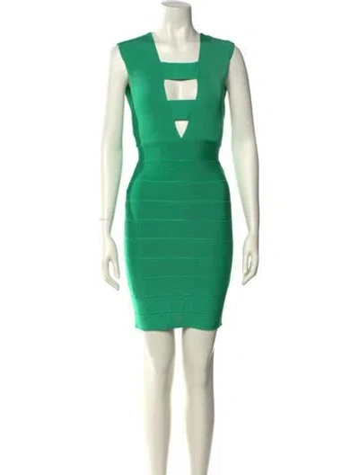 Pre-owned Herve Leger Square Neckline Mini Dress In Green