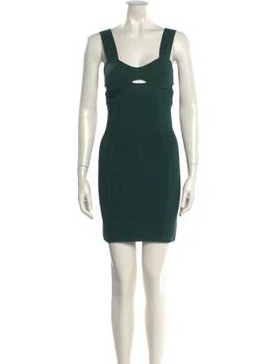 Pre-owned Herve Leger Square Neckline Mini Dress In Green