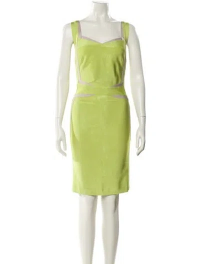 Pre-owned Herve Leger Square Neckline Mini Dress In Green