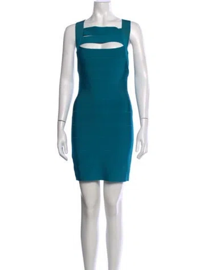 Pre-owned Herve Leger Square Neckline Mini Dress In Green
