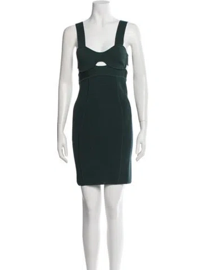 Pre-owned Herve Leger Square Neckline Mini Dress In Green