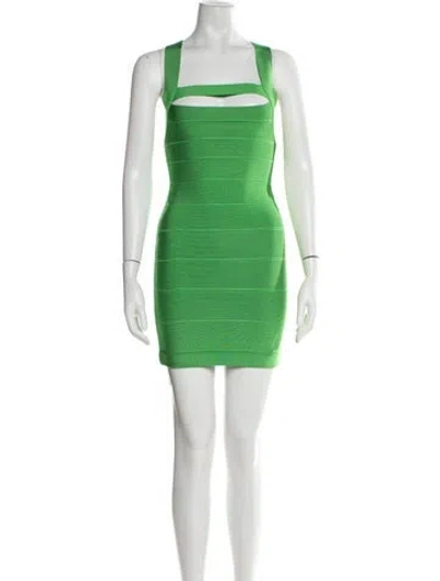 Pre-owned Herve Leger Square Neckline Mini Dress In Green