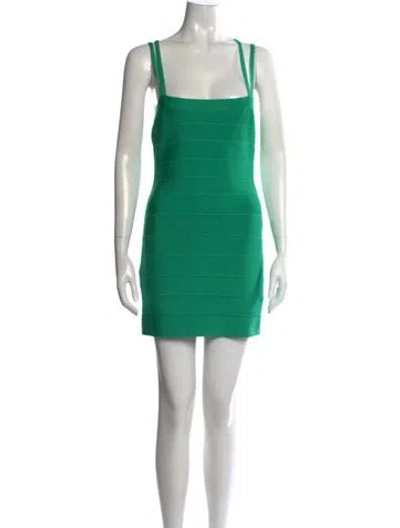 Pre-owned Herve Leger Square Neckline Mini Dress In Green