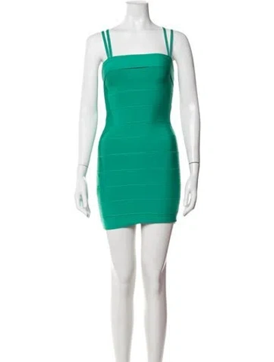 Pre-owned Herve Leger Square Neckline Mini Dress In Green