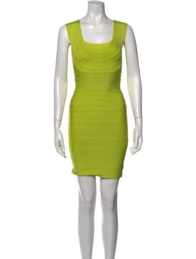 Pre-owned Herve Leger Square Neckline Mini Dress In Green
