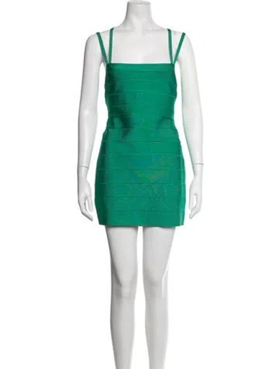 Pre-owned Herve Leger Square Neckline Mini Dress In Green