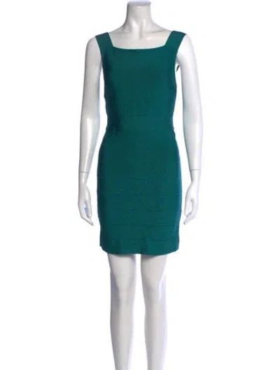 Pre-owned Herve Leger Square Neckline Mini Dress In Green