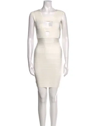 Pre-owned Herve Leger Square Neckline Mini Dress In Neutral