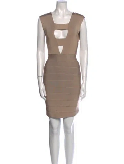 Pre-owned Herve Leger Square Neckline Mini Dress In Neutral