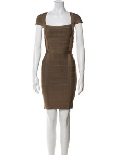 Pre-owned Herve Leger Square Neckline Mini Dress In Neutral