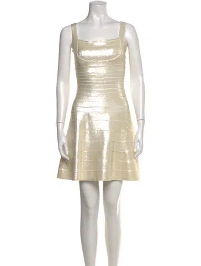 Pre-owned Herve Leger Square Neckline Mini Dress In Neutral