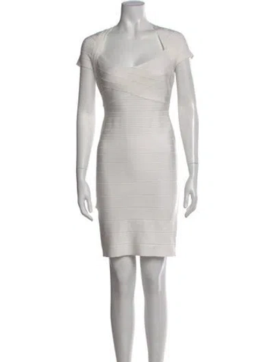 Pre-owned Herve Leger Square Neckline Mini Dress In Neutral