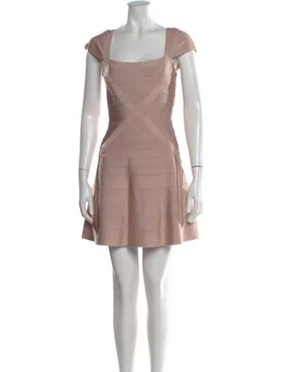 Pre-owned Herve Leger Square Neckline Mini Dress In Neutral