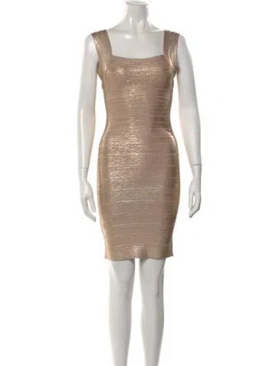 Pre-owned Herve Leger Square Neckline Mini Dress In Neutral