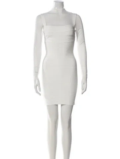 Pre-owned Herve Leger Square Neckline Mini Dress In Neutral