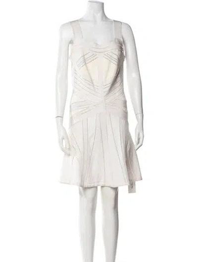 Pre-owned Herve Leger Square Neckline Mini Dress In Neutrals