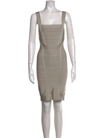 Pre-owned Herve Leger Square Neckline Mini Dress In Neutrals