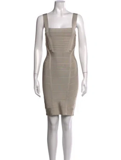 Pre-owned Herve Leger Square Neckline Mini Dress In Neutrals