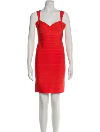 Pre-owned Herve Leger Square Neckline Mini Dress In Orange