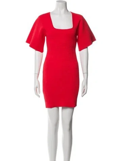 Pre-owned Herve Leger Square Neckline Mini Dress In Orange