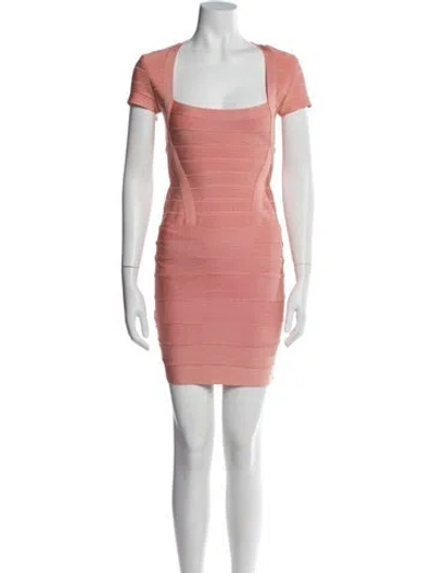 Pre-owned Herve Leger Square Neckline Mini Dress In Orange