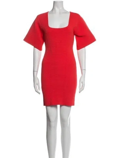 Pre-owned Herve Leger Square Neckline Mini Dress In Orange