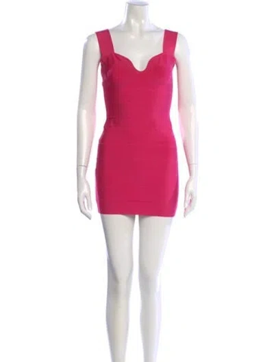 Pre-owned Herve Leger Square Neckline Mini Dress In Pink