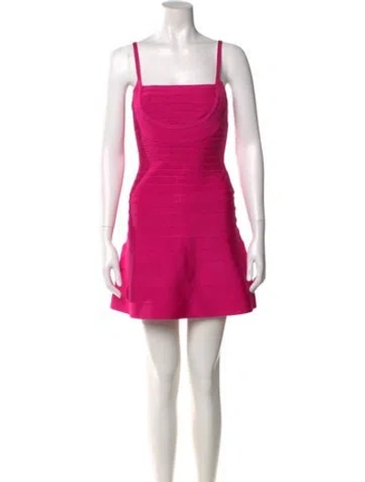 Pre-owned Herve Leger Square Neckline Mini Dress In Pink