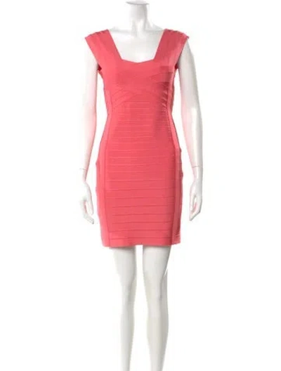 Pre-owned Herve Leger Square Neckline Mini Dress In Pink