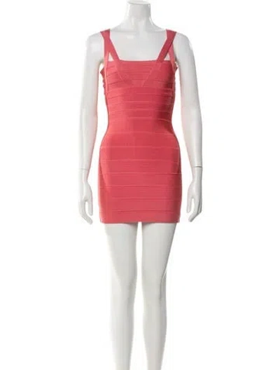 Pre-owned Herve Leger Square Neckline Mini Dress In Pink