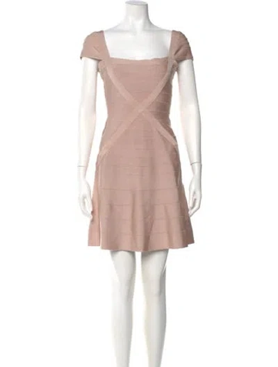 Pre-owned Herve Leger Square Neckline Mini Dress In Pink