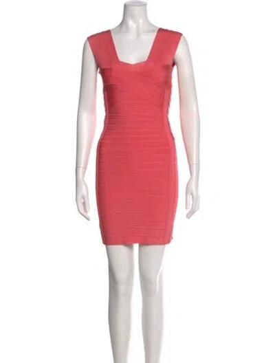 Pre-owned Herve Leger Square Neckline Mini Dress In Pink