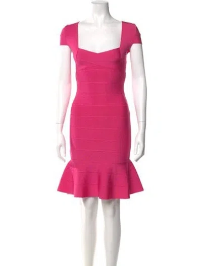 Pre-owned Herve Leger Square Neckline Mini Dress In Pink