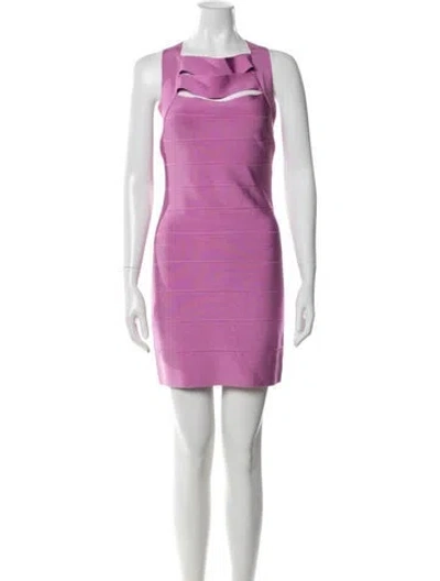 Pre-owned Herve Leger Square Neckline Mini Dress In Pink